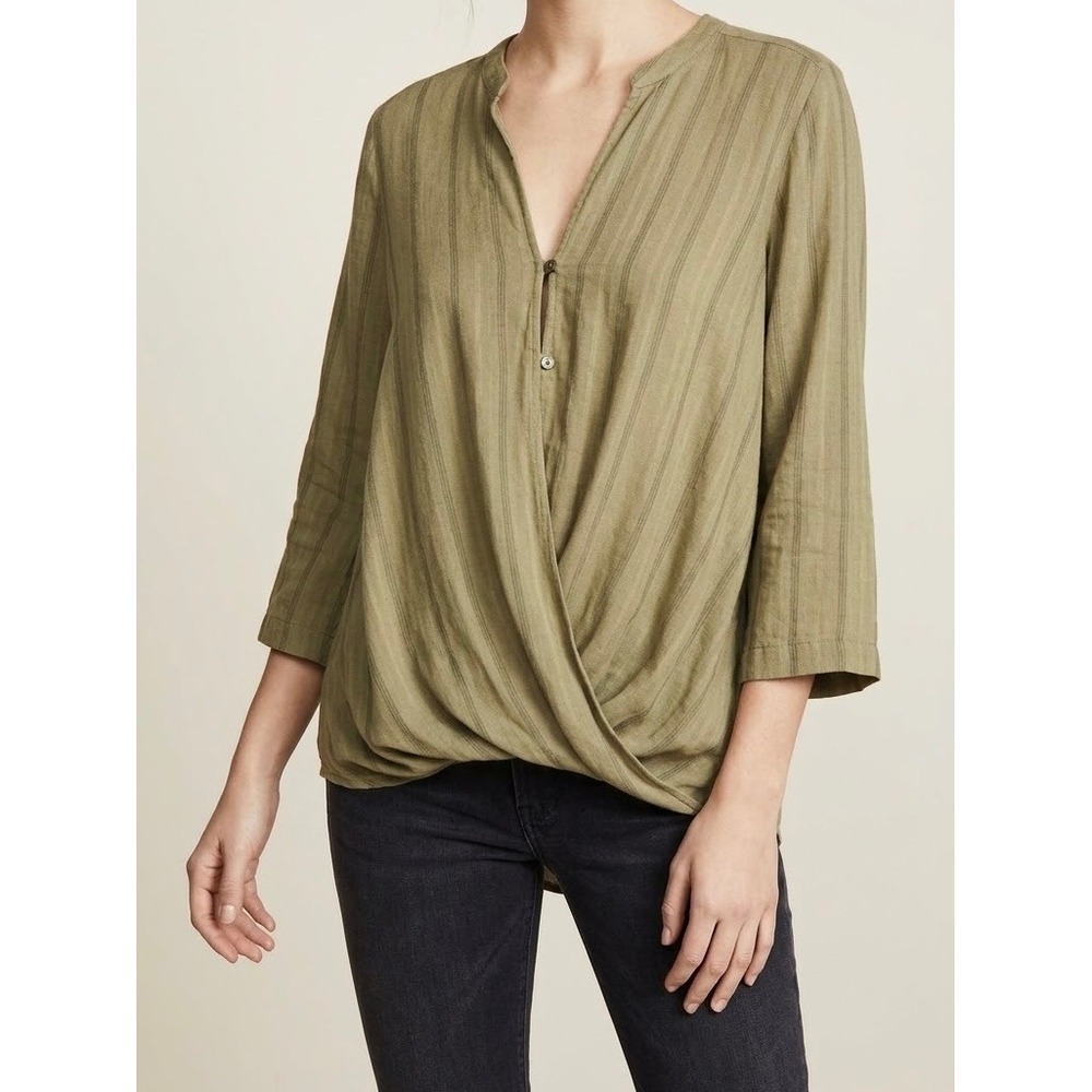 Beceel Blouse Green Stripe Surplice Twist Front Rayon Top Women Large